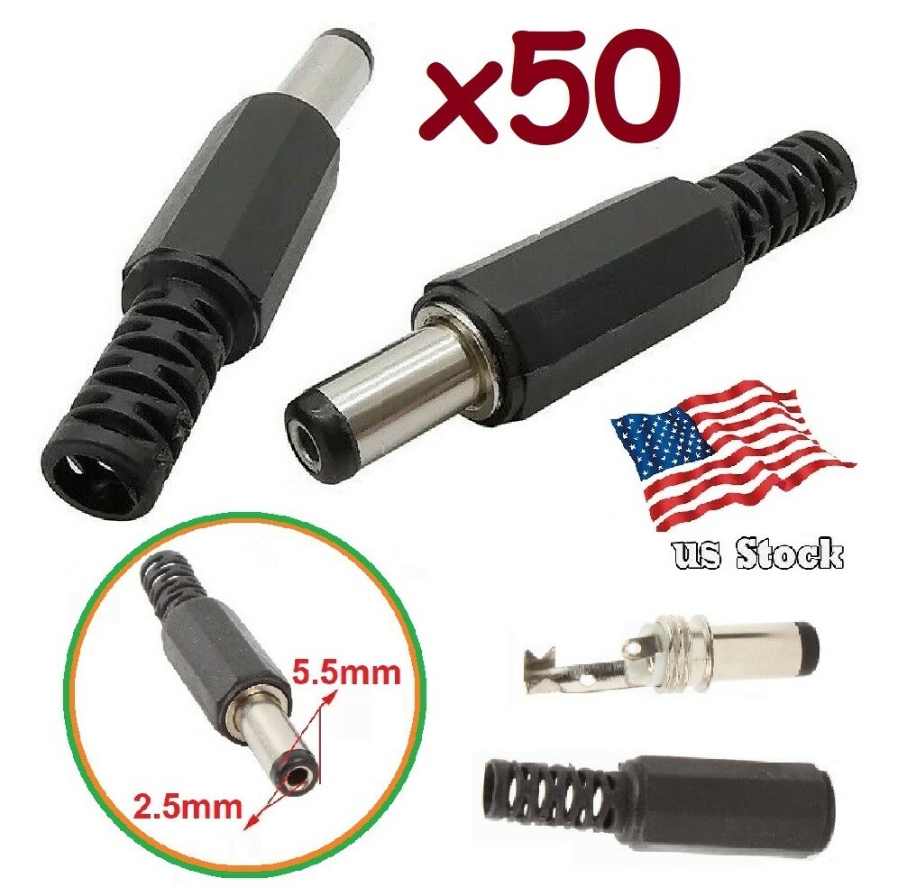50-Pack 5.5x2.5mm *13 Male Solder DC Power Barrel Tip Plug Straight Connectors