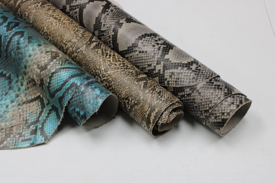 PYTHON PRINTED LEATHER Brown : Genuine Leather 2.5-3 oz. - Perfect for Handbags
