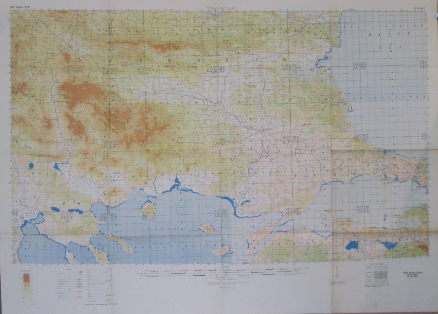 Huge 1958 USA CGSC Topo Map Balkans Bulgaria Turkey Greece Sofia Edirne Istanbul