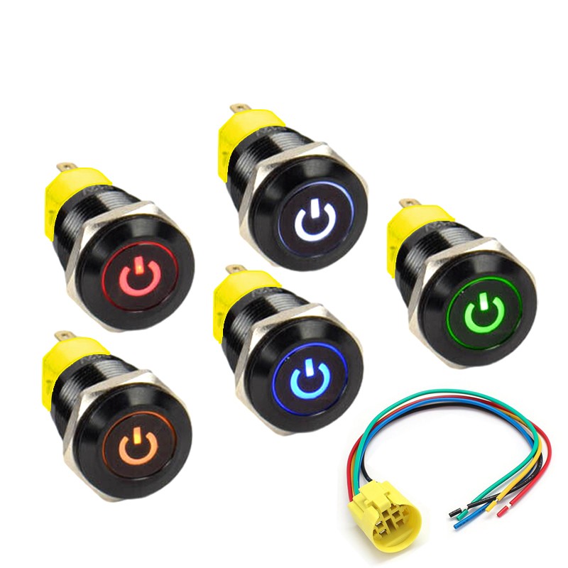 22mm Metal Push Button Switch Dashboard Power Symbol Momentary Car Marine
