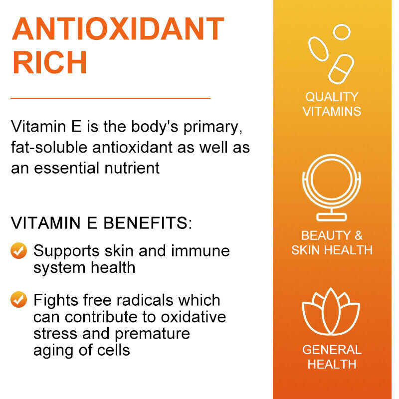 Vitamin E Oil 120 Softgels | Vit E Capsules for Hair Skin Nail Face Health Vegan
