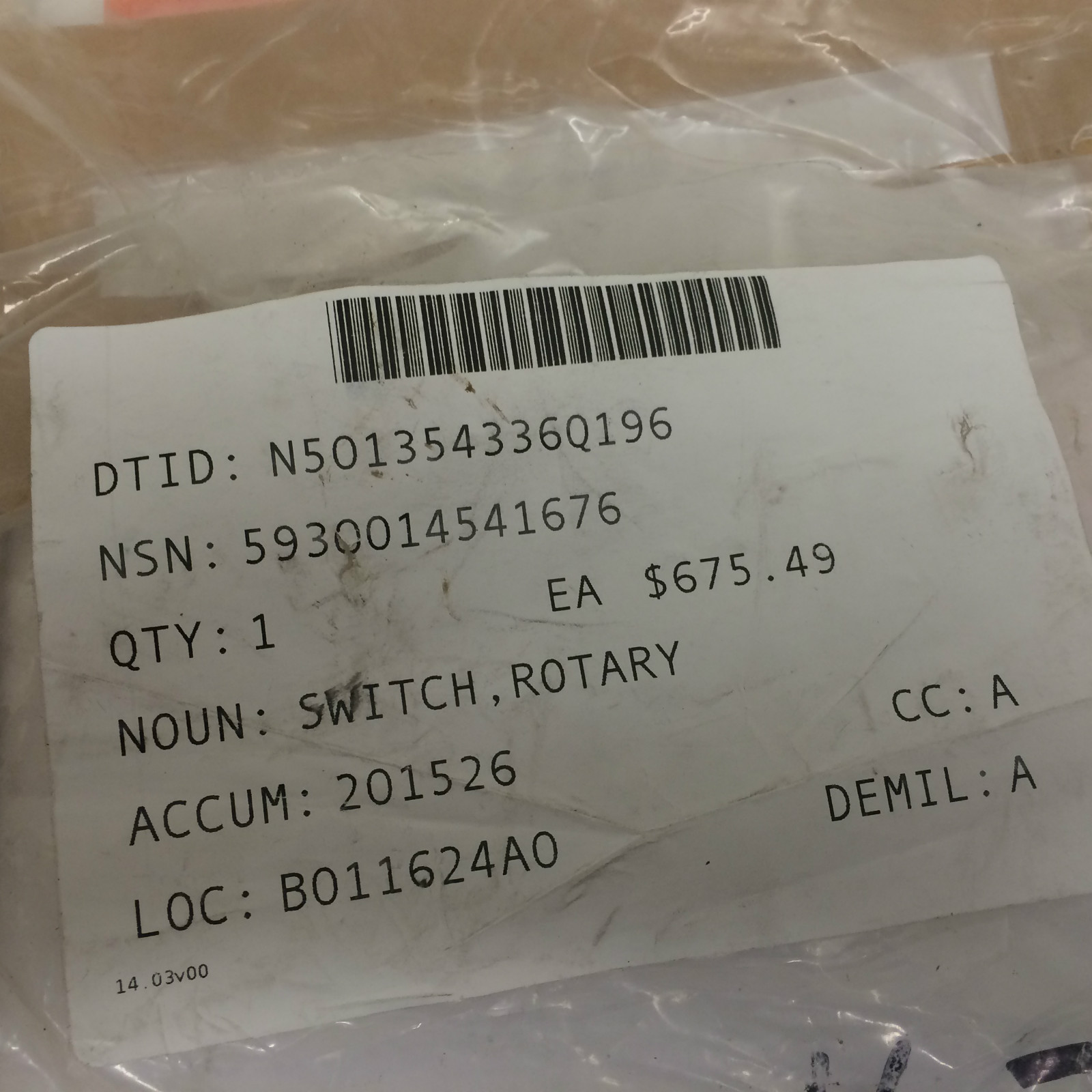 ELECTROSWITCH ROTARY SWITCH # 24904RA NSN: 5930-01-454-1676