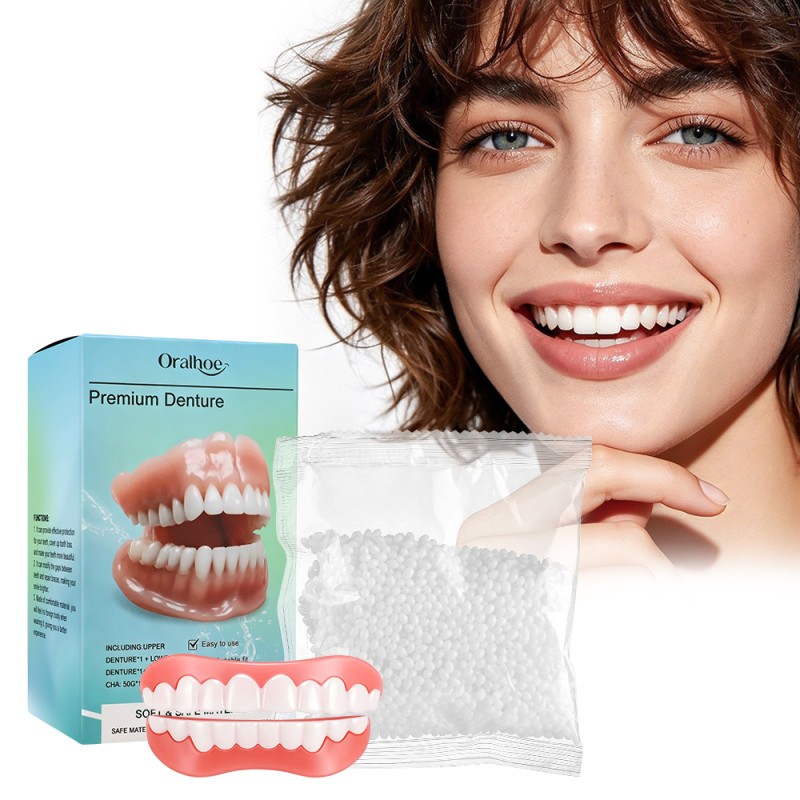 DIY Full Denture Set,Soft & Safe Moldable False Teeth Set,Upper & Lower Braces