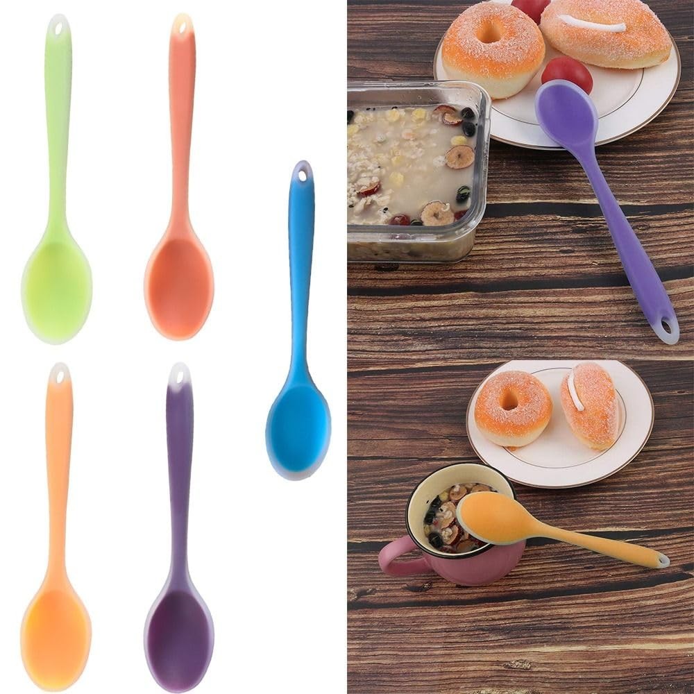 2 Pcs Silicone Dinner Spoon, Multi-purpose Surrounding Transparent Design Sof