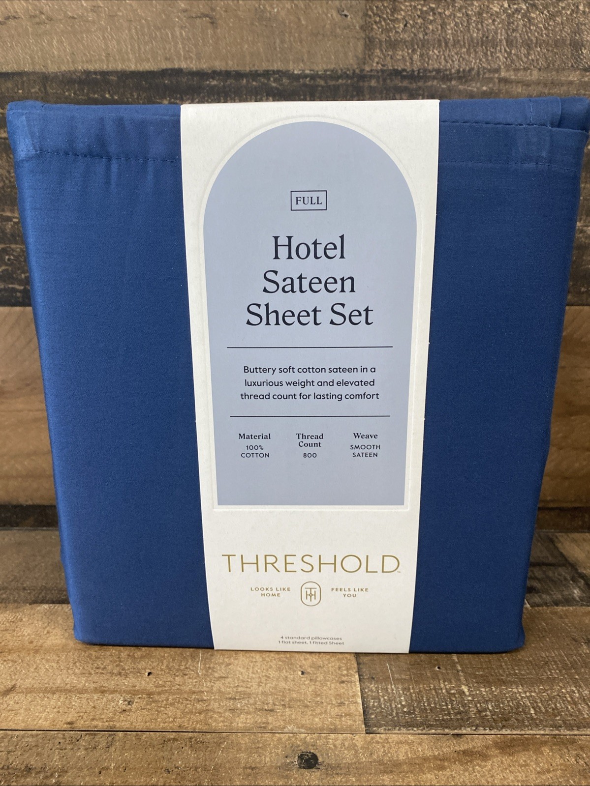 NEW Threshold 800 TC Thread Count Full Hotel Sateen Sheet 6pc Set Graphite Blue