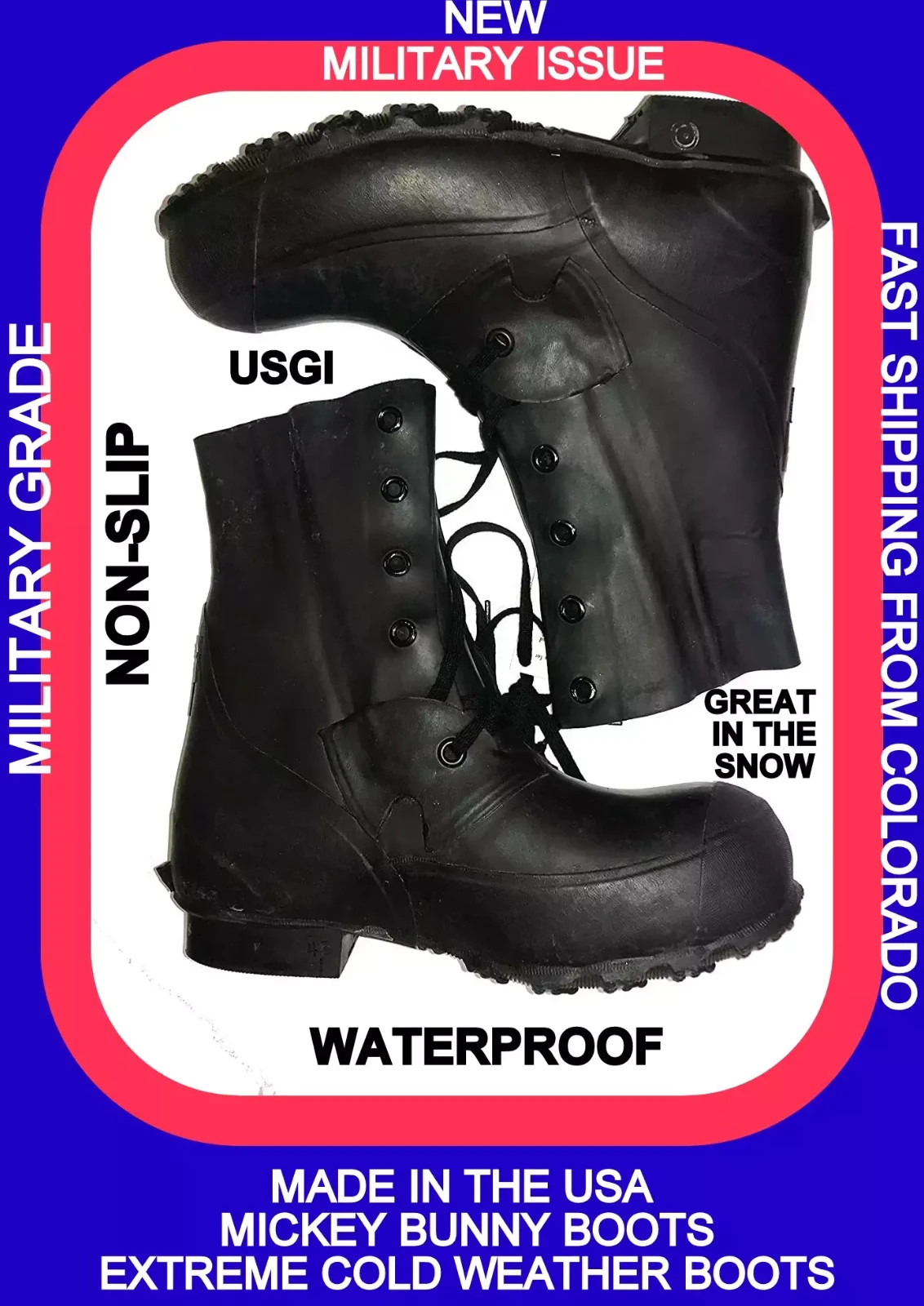 EXTREME ARCTIC COLD WEATHER MICKEY MOUSE BUNNY BLACK BOOTS NO VALVE 7 REGULAR 7R