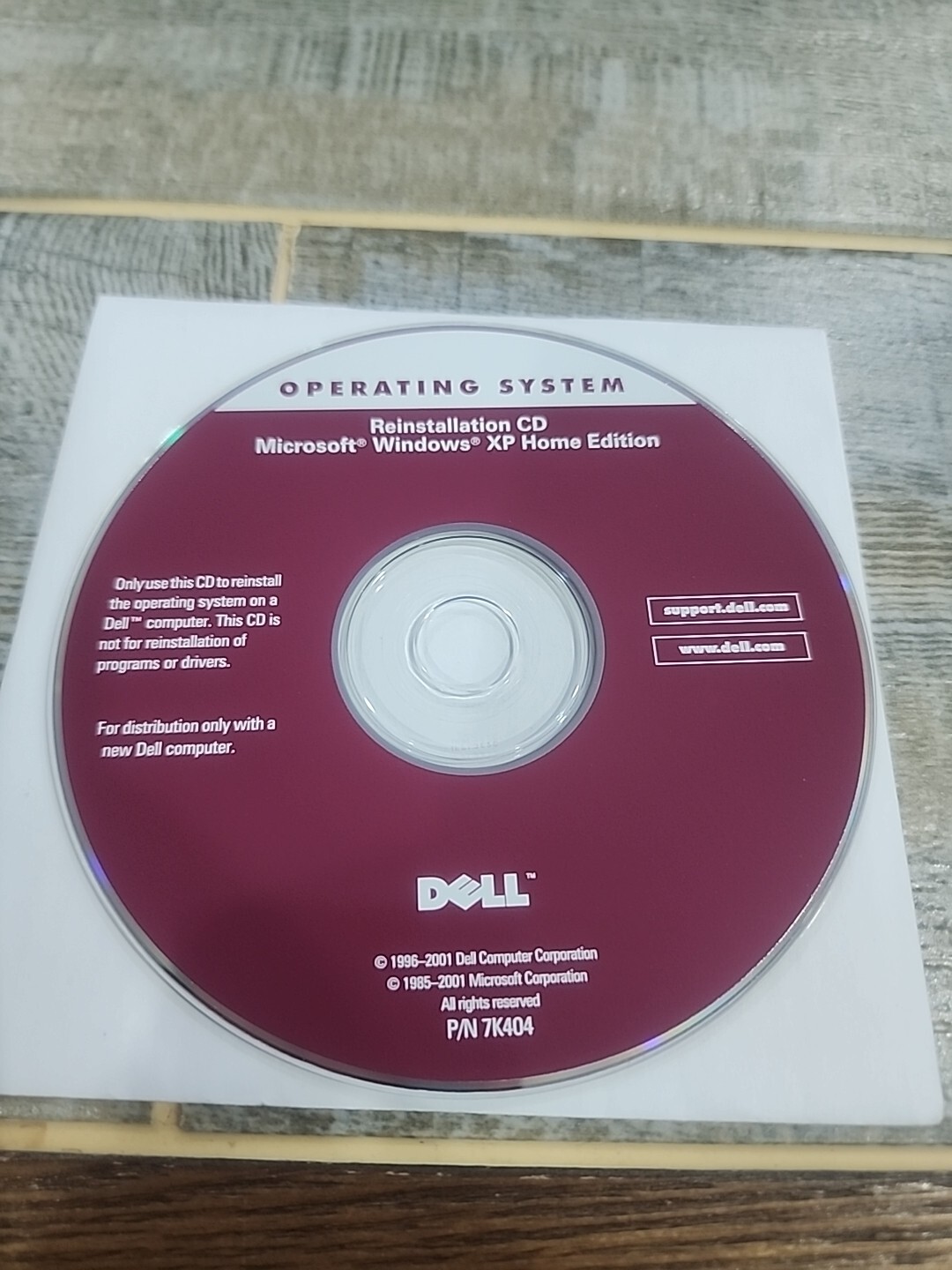 Dell Microsoft Windows XP Home Edition Version Reinstallation CD Disc P/N 7K404