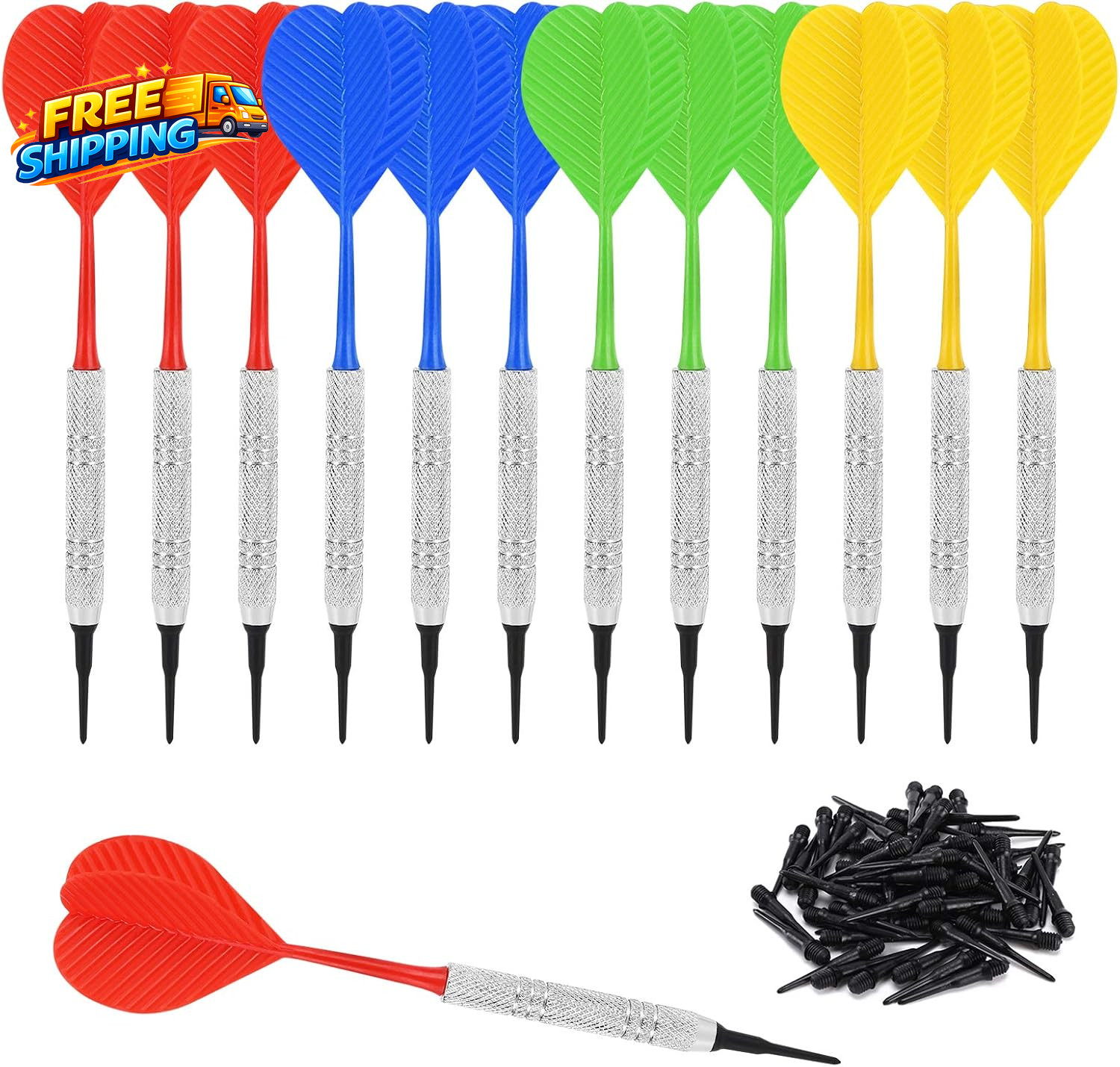 12 Pack Soft Tip Darts Bar Dart Plastic Tip Darts Set Attach Extra 100 Black 2BA