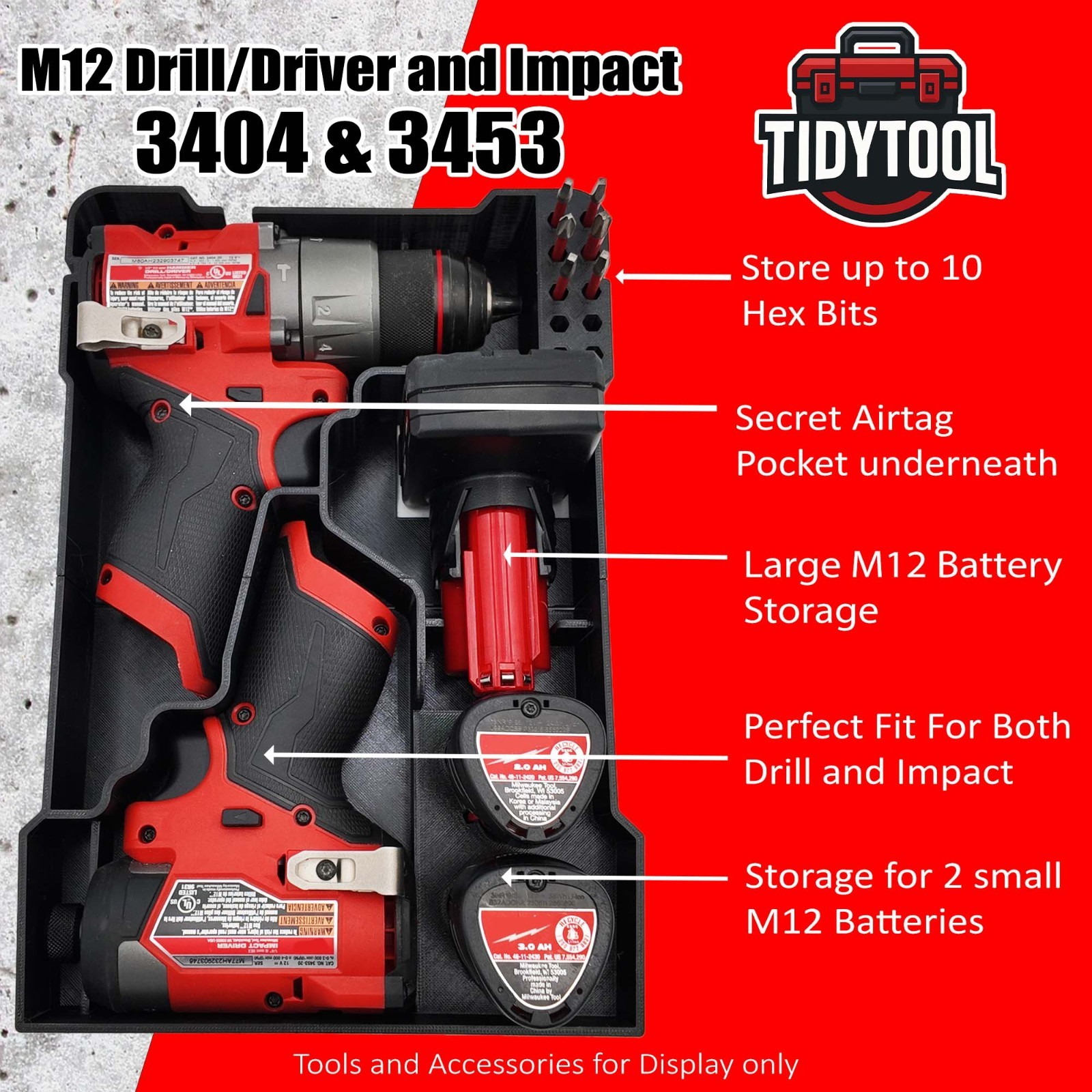 Milwaukee M12 Drill & Impact Organizer Insert for Packout Compact (3404 & 3453)