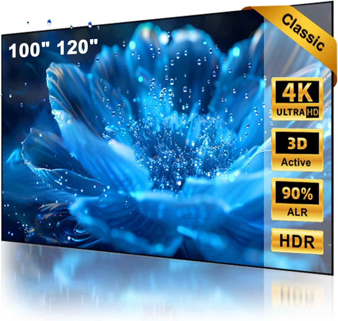 Projector Screen, 100 Inch, Ambient Ceiling Light Rejecting ALR CLR, 4K Ultra HD