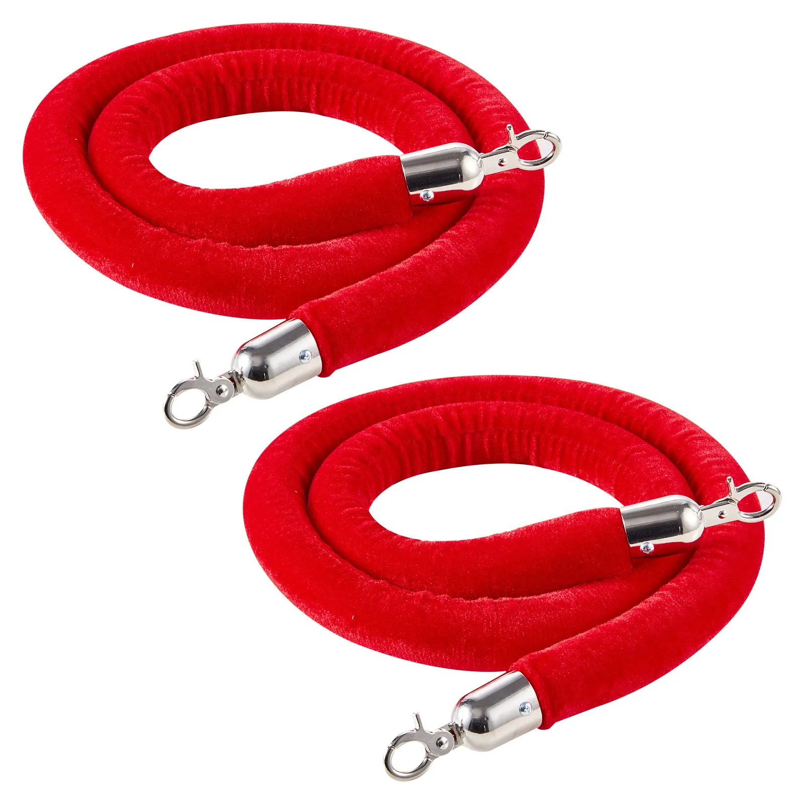2PCS Red Velvet Stanchion Ropes 5ft Crowd Control w/ Silver Hooks