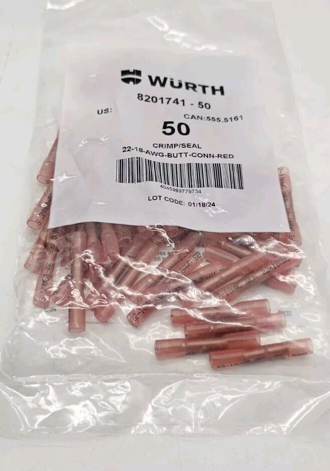 x50 Pieces Wurth Crimp Seal 22 18 AWG Butt Conn Red 8201741