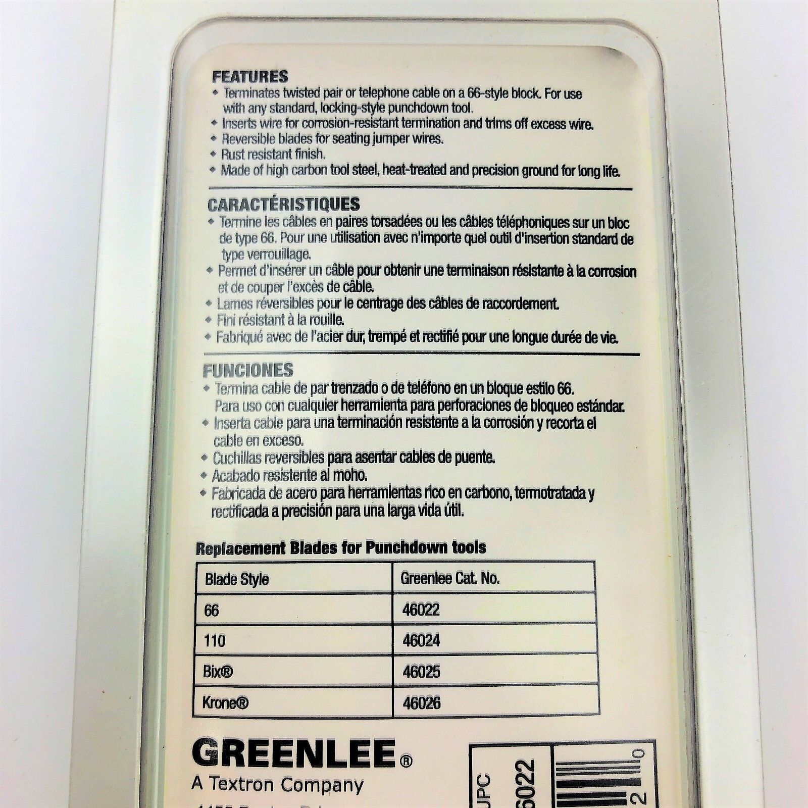 GreenLee 66 Blade 46022 Punch Down Tool Blade New USA