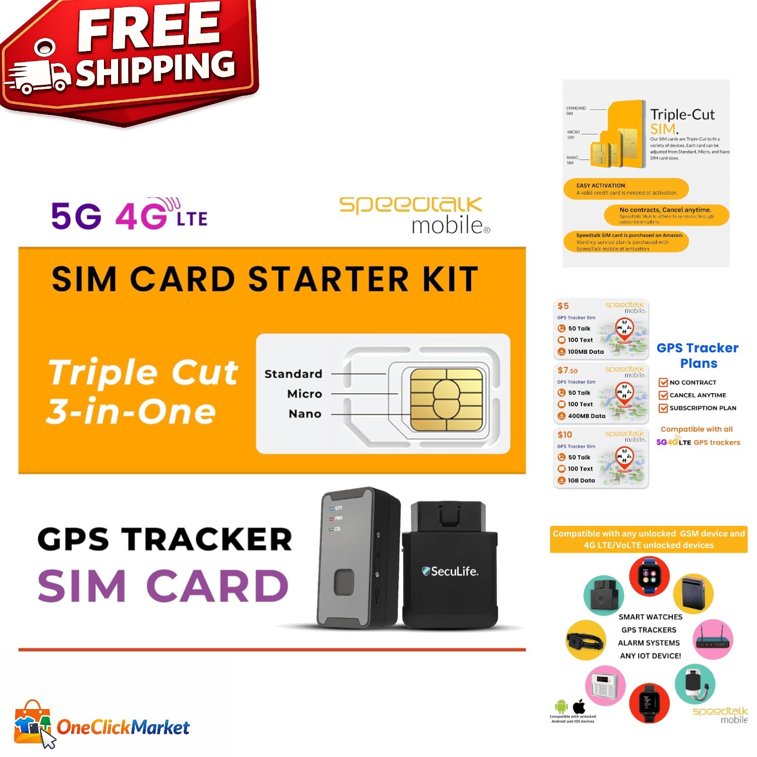 Flexible GPS Tracking SIM Card Kit | Standard, Micro, Nano Sizes for All Devices
