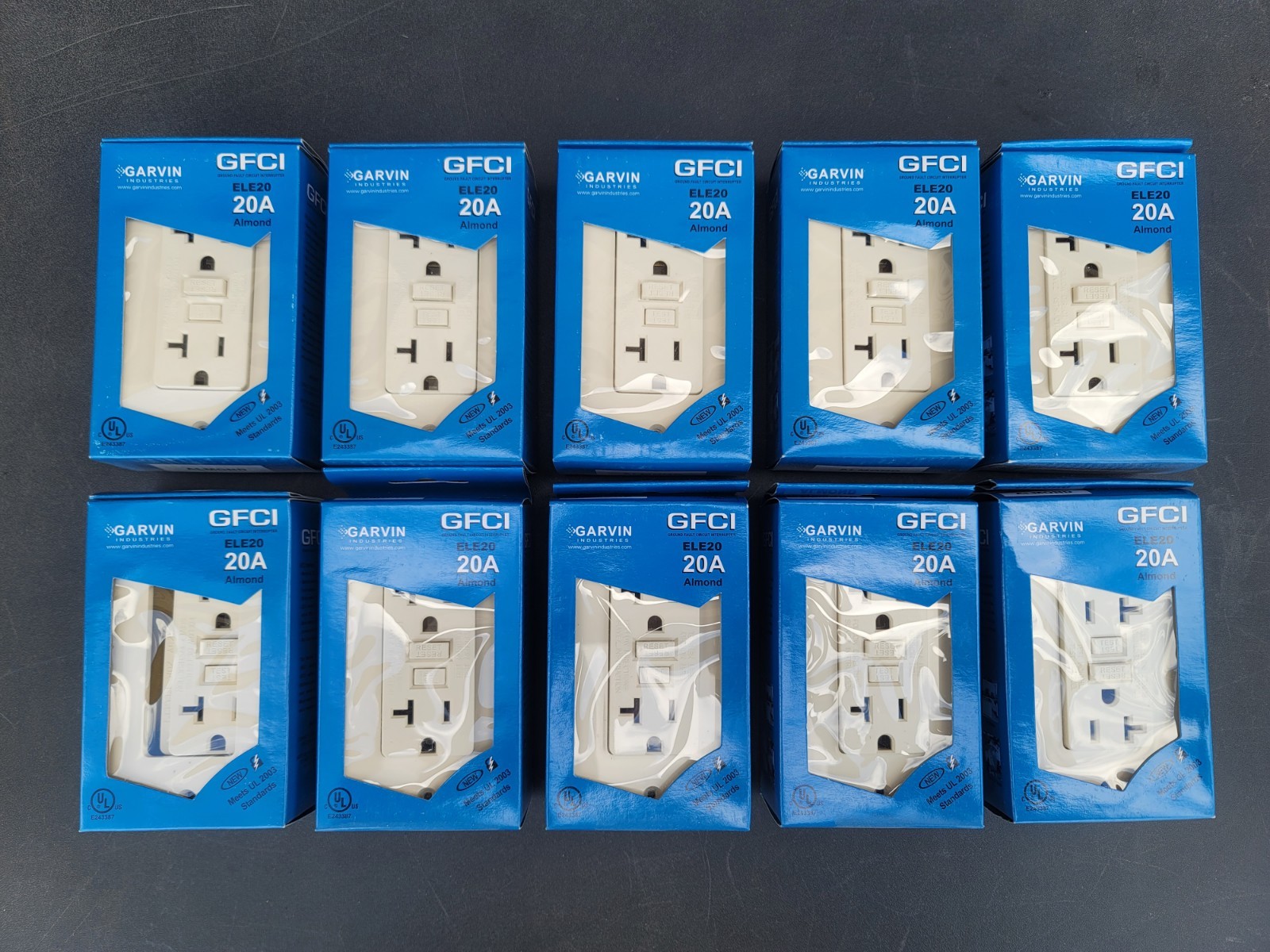 Pack Of 10 Garvin 20A GFCI Duplex Outlet Receptacles ELE20-AL Almond Color
