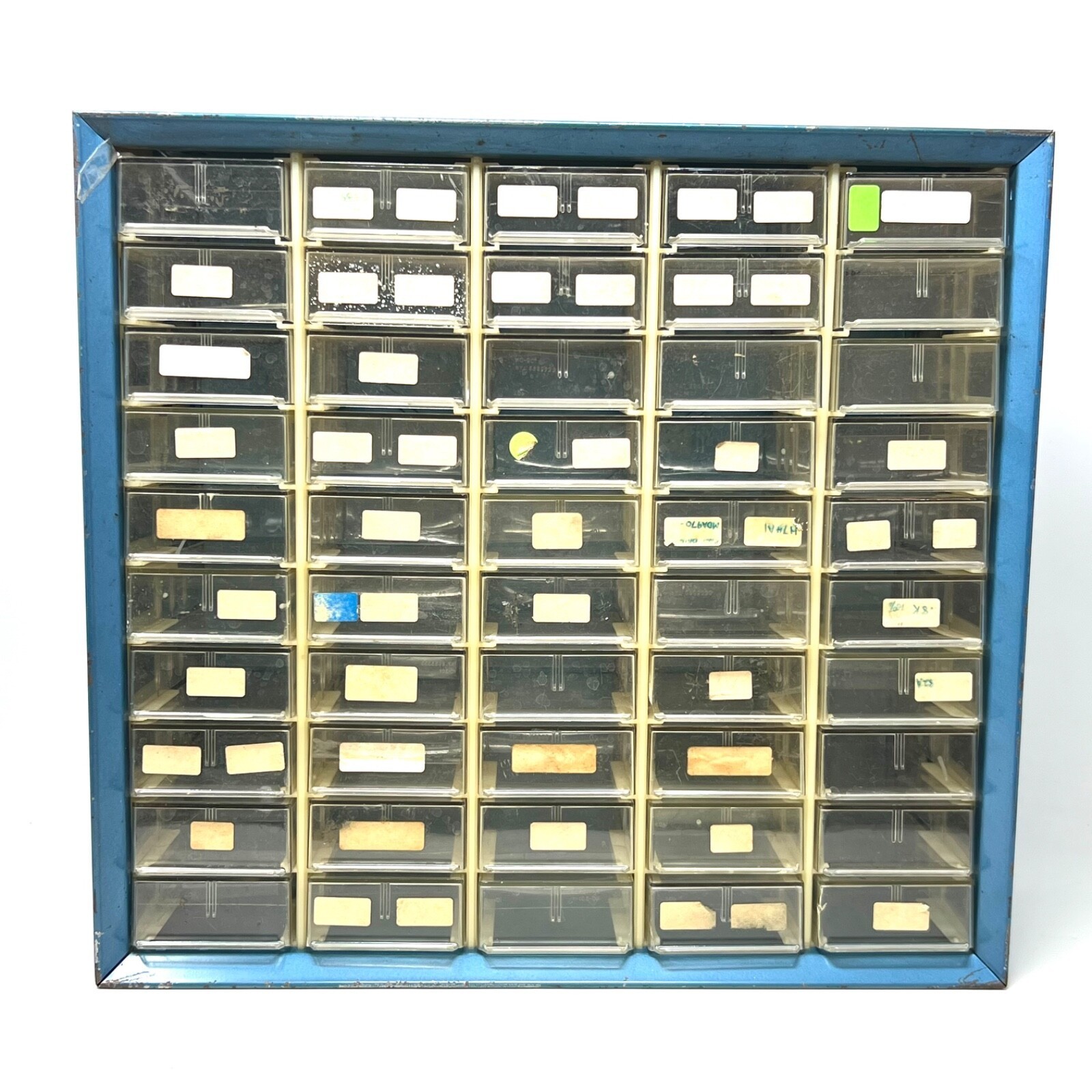 Vintage Organizer Storage Cabinet with 50 Clear Drawers Pre-owned