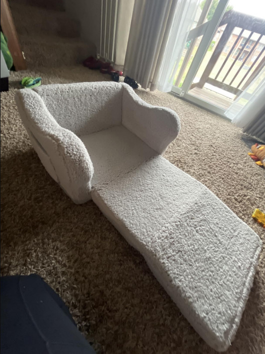 New Kids Extra Wide 2-in-1 Sherpa Chair – Soft Toddler Couch Fold-Out, Grey