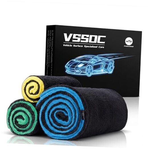 3-Pack Color-Coded Car Drying Towels (48"x24"/14"x24"/10"x10") 1200GSM Dual