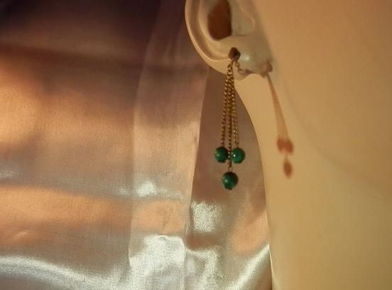 Emerald Green Vintage 1970's Malachite Pierced Dangly Pierced Earrings  411J9