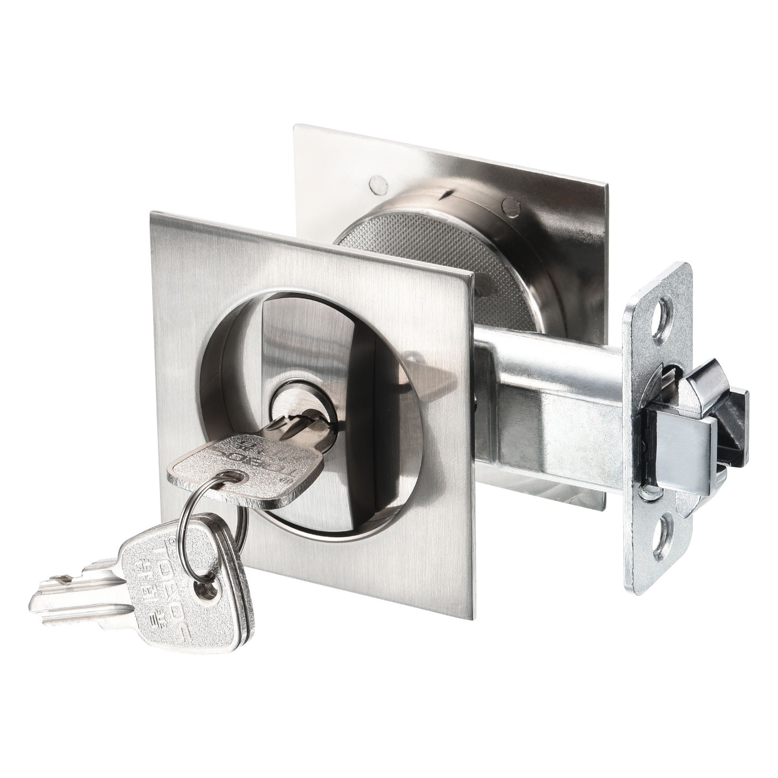 Pocket Door Lock for Door Invisible Recessed Handle Latch with Keys Silver