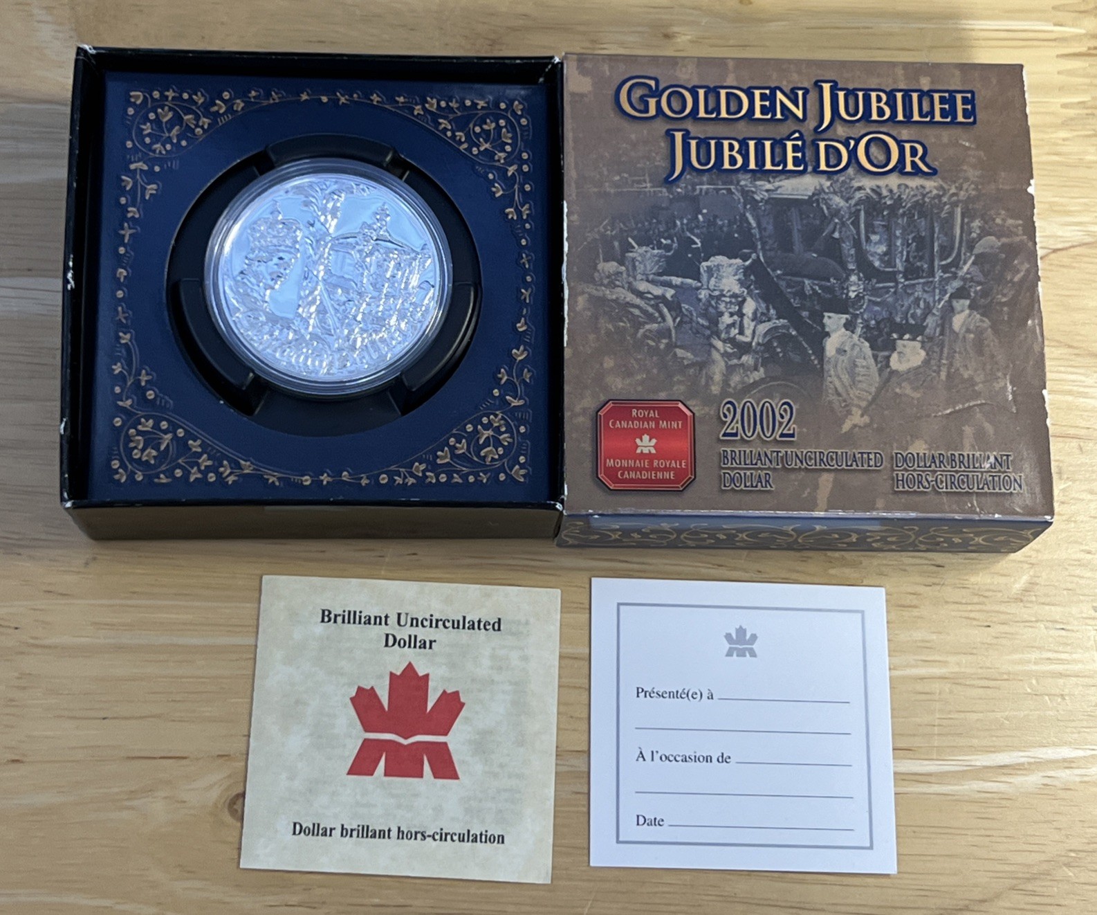 2002 Canada BU .925 Silver Dollar Golden Jubilee D'OR Canadian Royal Mint