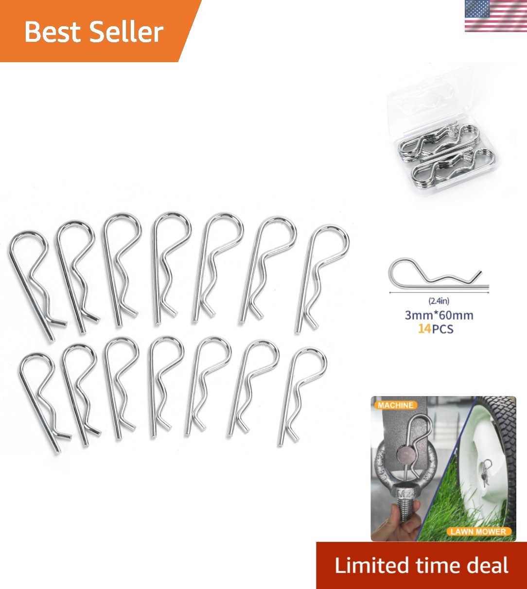 Dependable Spring Fasteners, 14-Piece Cotter Pin Collection for Heavy Duty Use