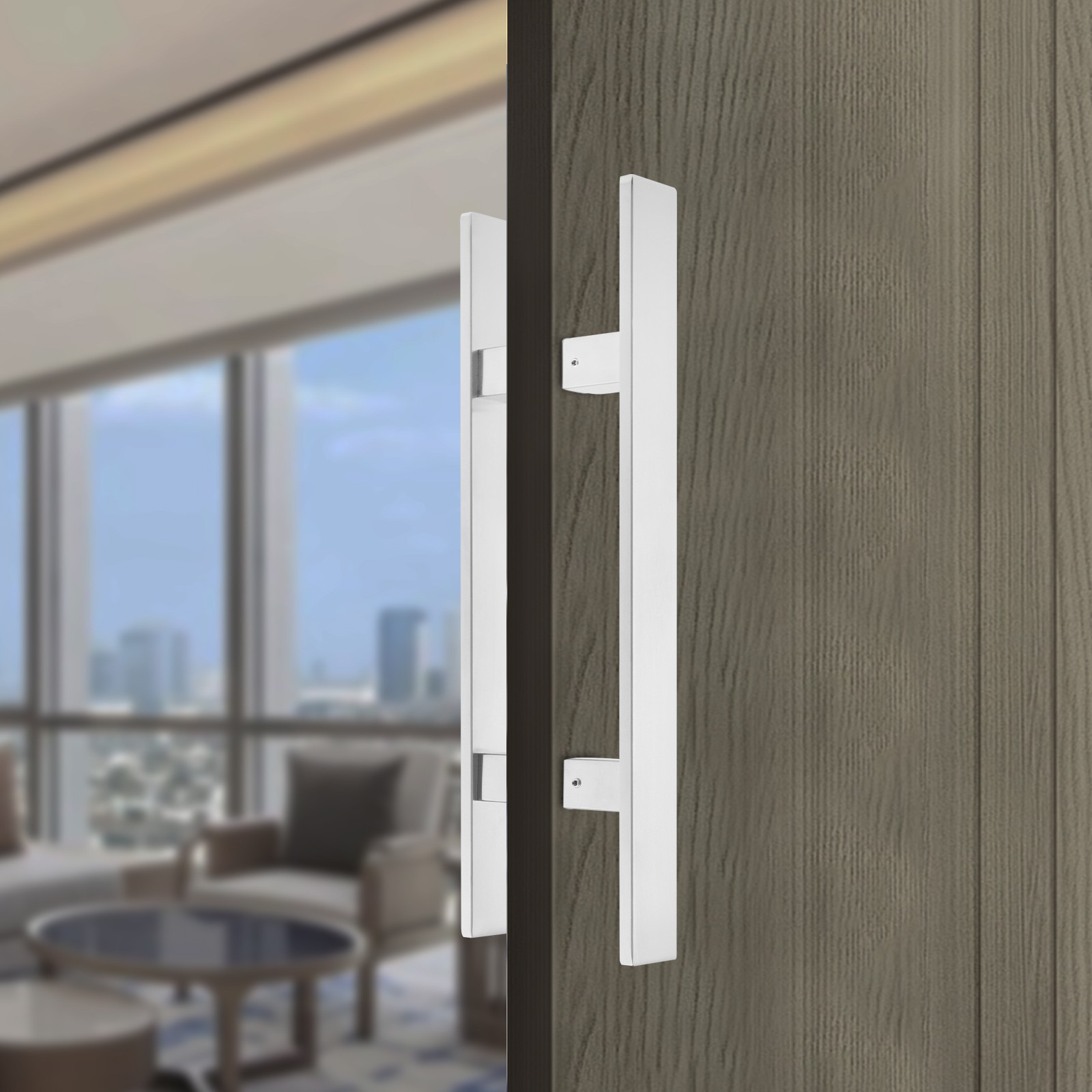 Stainless Steel Double Sided Push Pull Door Handle, H-shaped Door Pull Handle