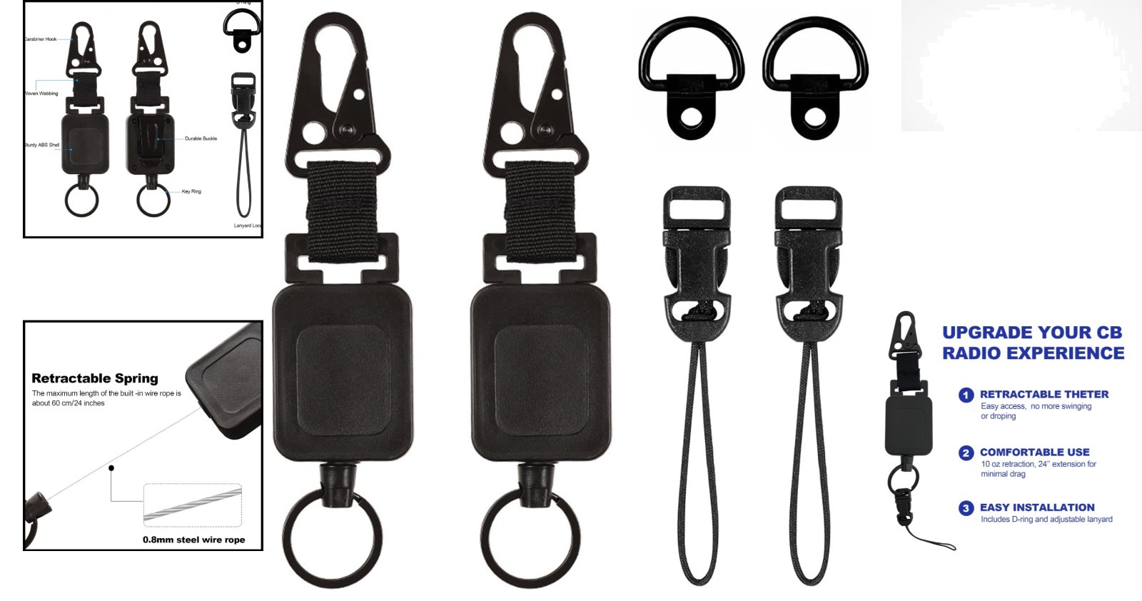Effortless Installation! CB Mic Retractable Holder with 24" Steel Tether, 2 Pack