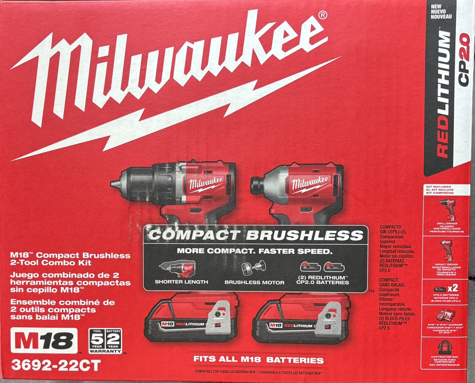 Milwaukee M18 3692-22CT  Compact Brushless Drill Driver Kit & 50 piece bit kit