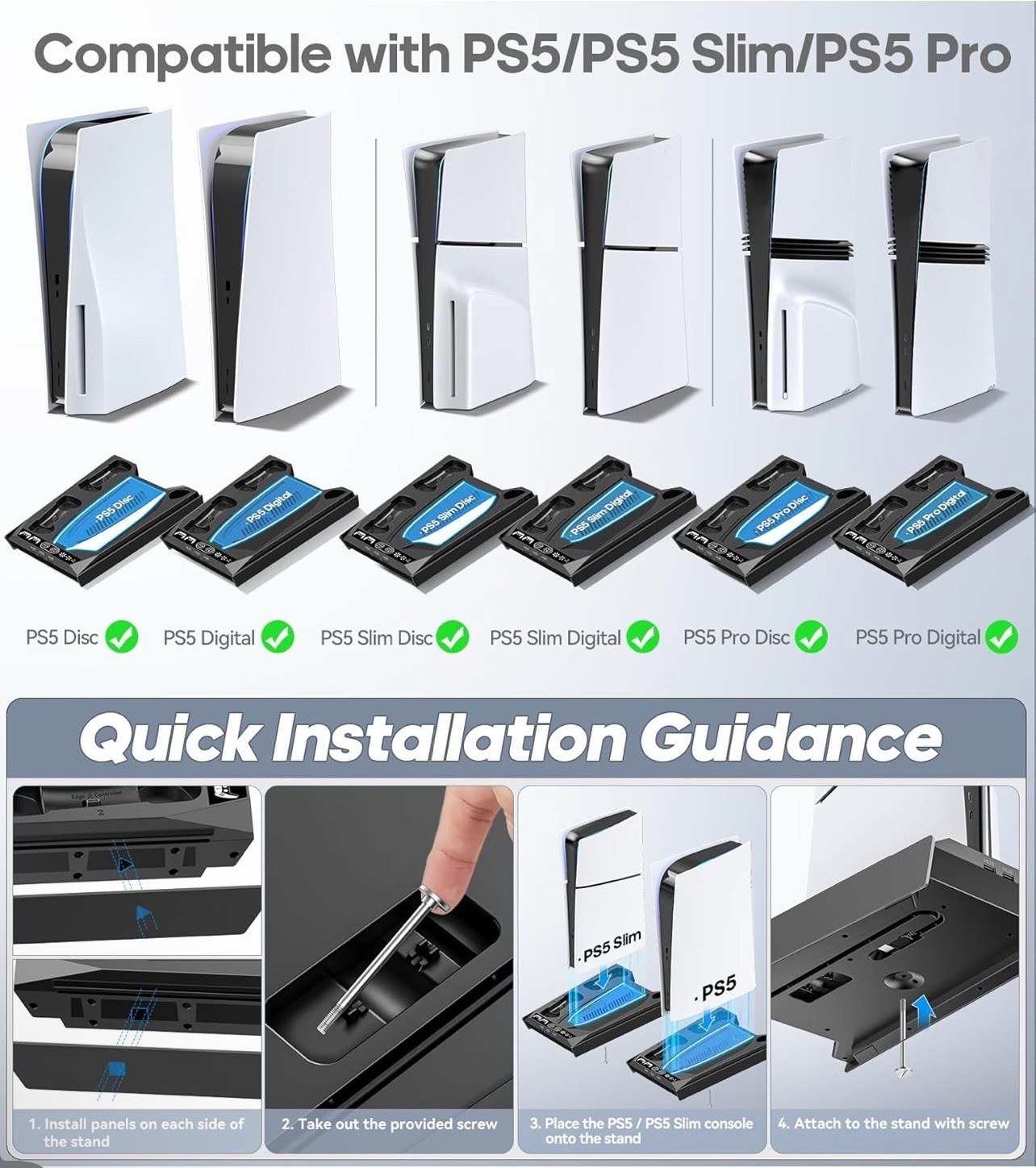 Cooling Fan Stand for PS5 Slim/Pro Console w/ Adjustable Fan Speed USB Port
