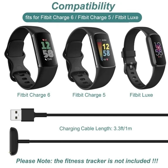 Fitbit Charging Cable, Charge 6, Charge 5, and Luxe - Black (FB180RCC)
