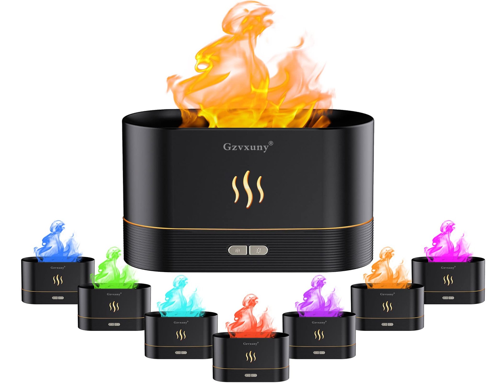 Flame Essential Oil Diffuser, Upgrade 7 Colour Lights Large, Black