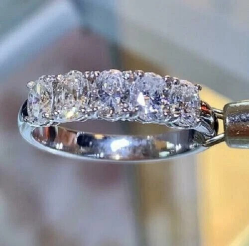 2.00 Ct Round Natural Diamond Half Eternity Wedding Band 14K White Gold 6 7 8