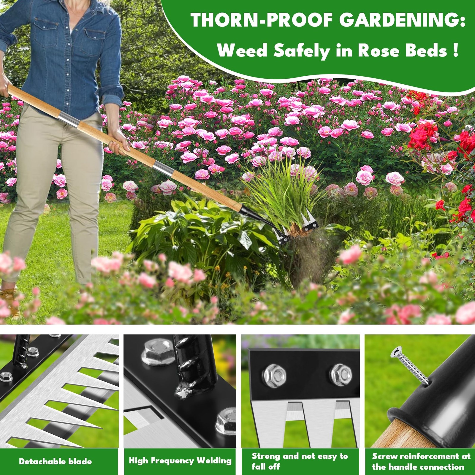Iron Weeding Rake with Handle 2.0, Upgraded 8 Teeths Garden Weed Puller Tool ...