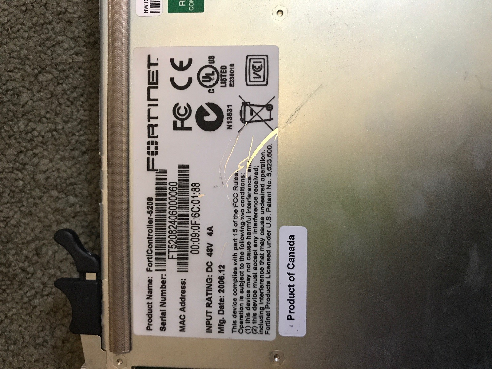 Fortinet FortiController 5208 Computer Board Firewall Assembly Used
