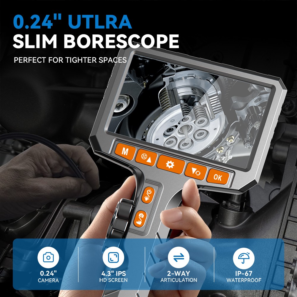Two-Way Articulating Borescope Camera with Light Endoscope Inspection HD Camera