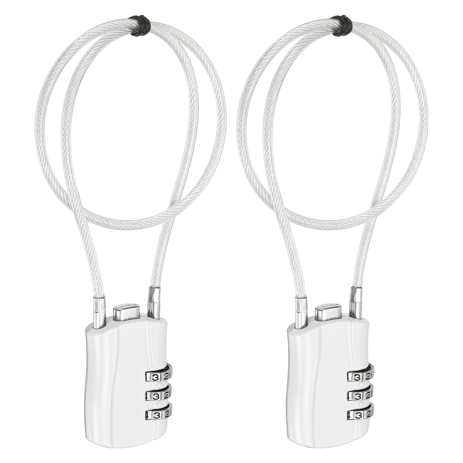 3-Digit Combination Padlock with Coated Steel Wire Rope (15.8", White) (2Pcs)