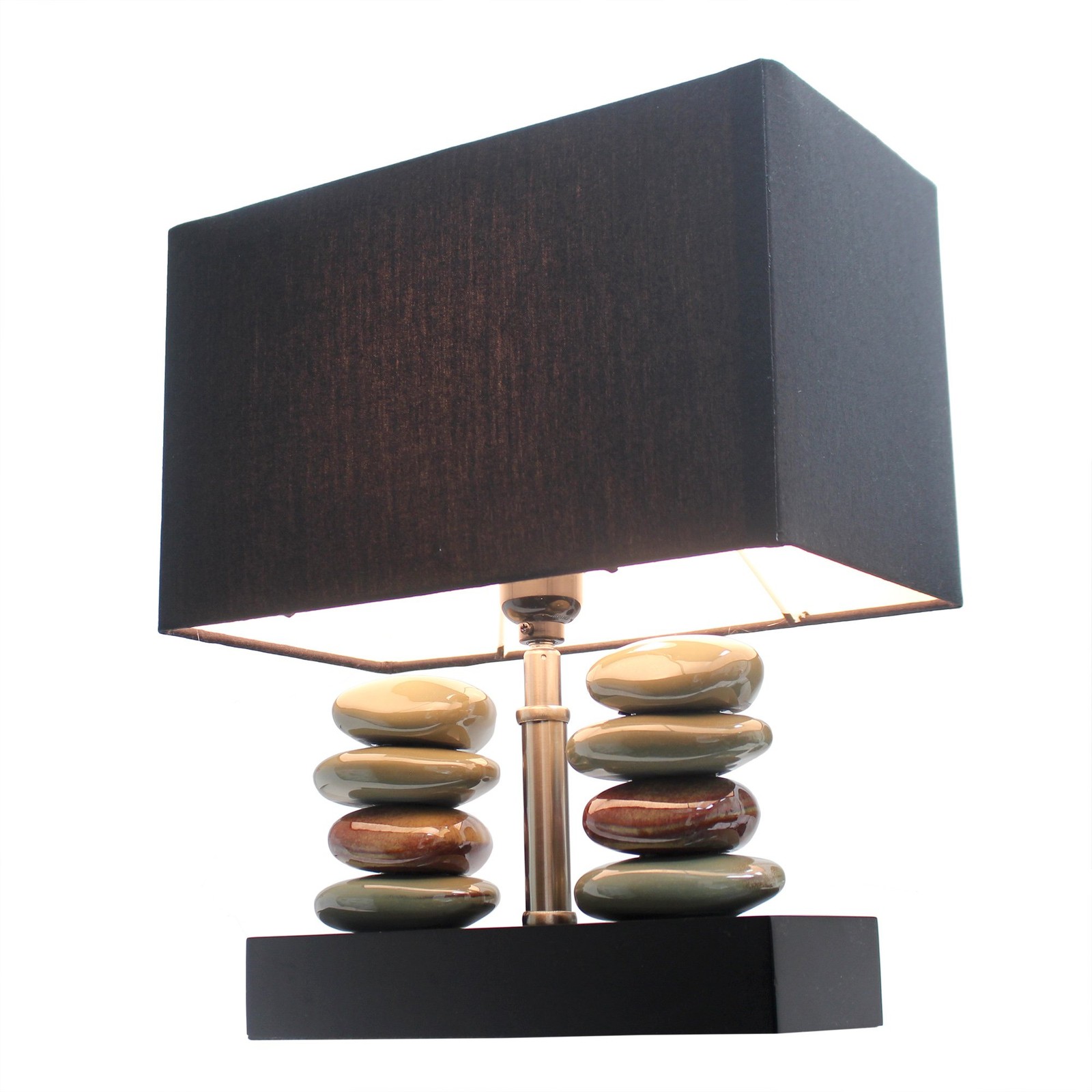 LT1036-BLK Rectangular Dual Stacked Stone Ceramic Table Lamp, Black