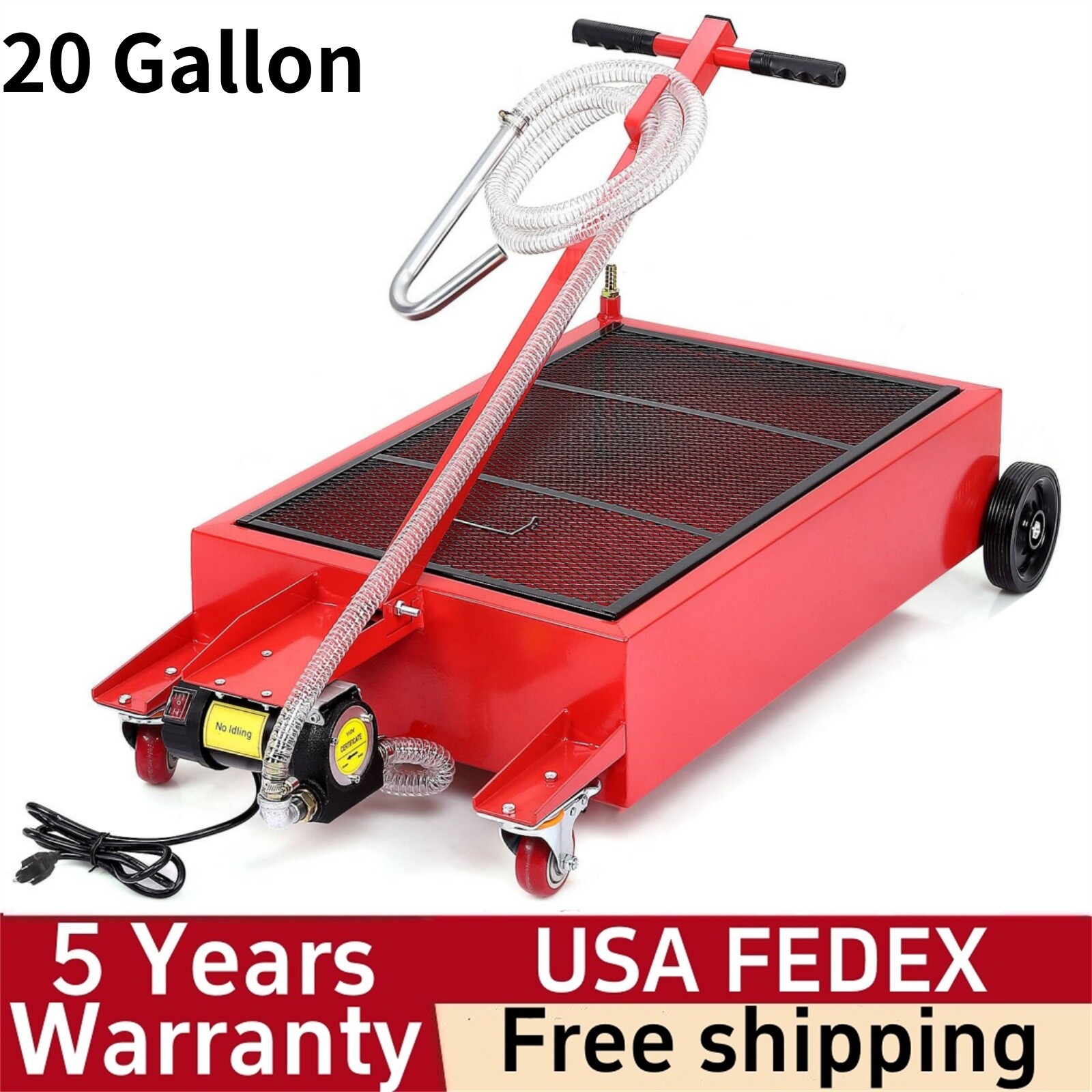20 Gallon Electric Oil Drain Pan with 110V Pump & 8 Ft Hose for Truck Cars SUVs