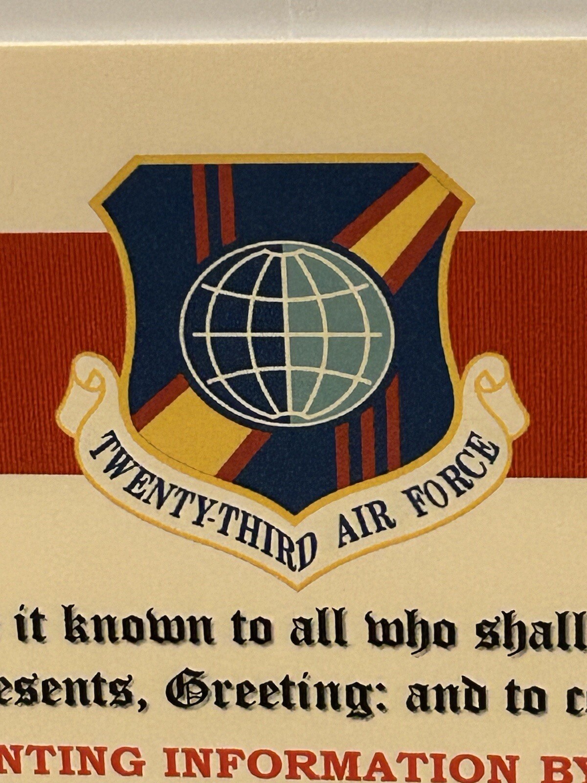 U.S. AIR FORCE / 23RD AIR FORCE - MERITORIOUS UNIT COMMENDATION CERTIFICATE