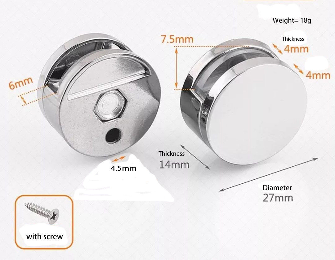 Round Chrome Mirror Clip - Set of 4