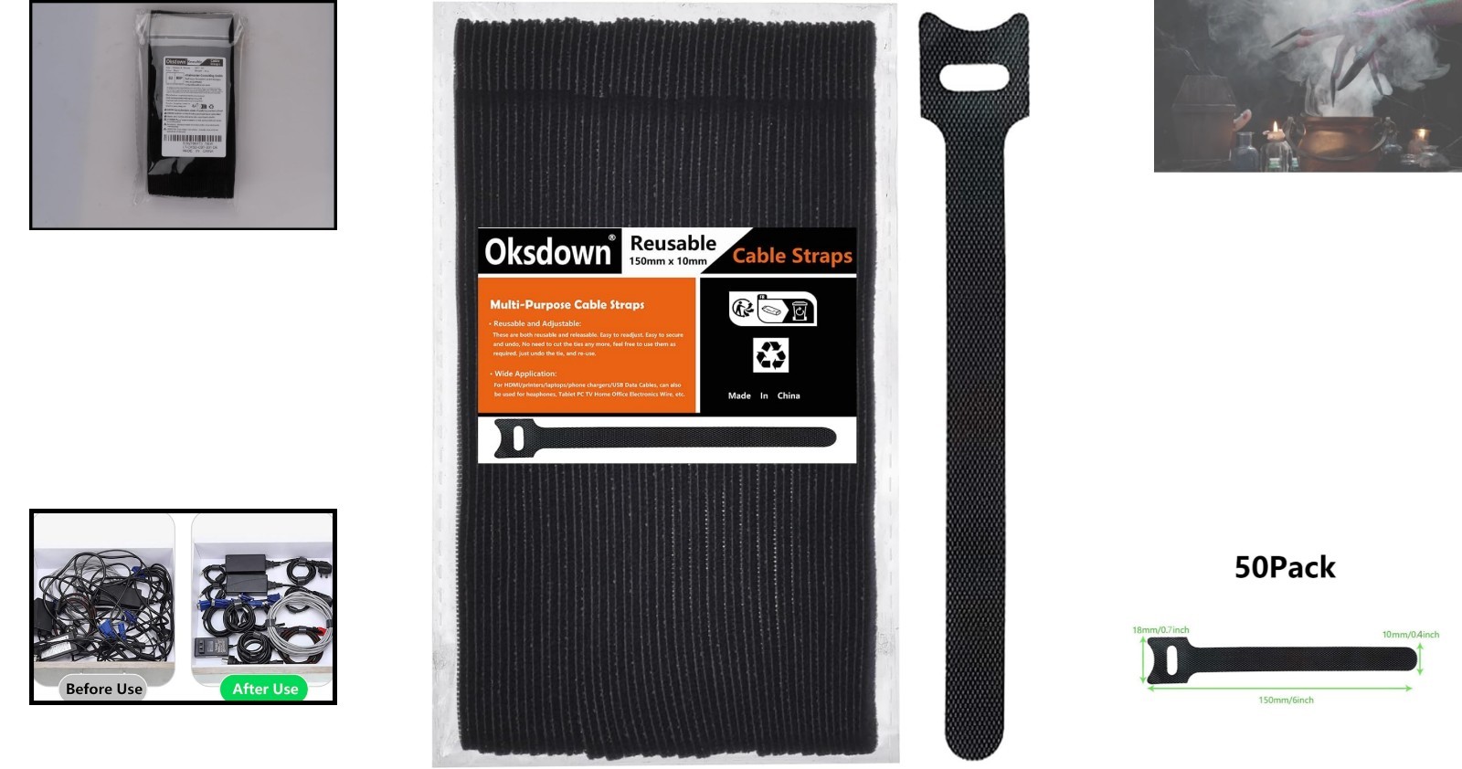 High-Quality 6-Inch Reusable Cable Ties - 50 Count Black Wire Management Straps
