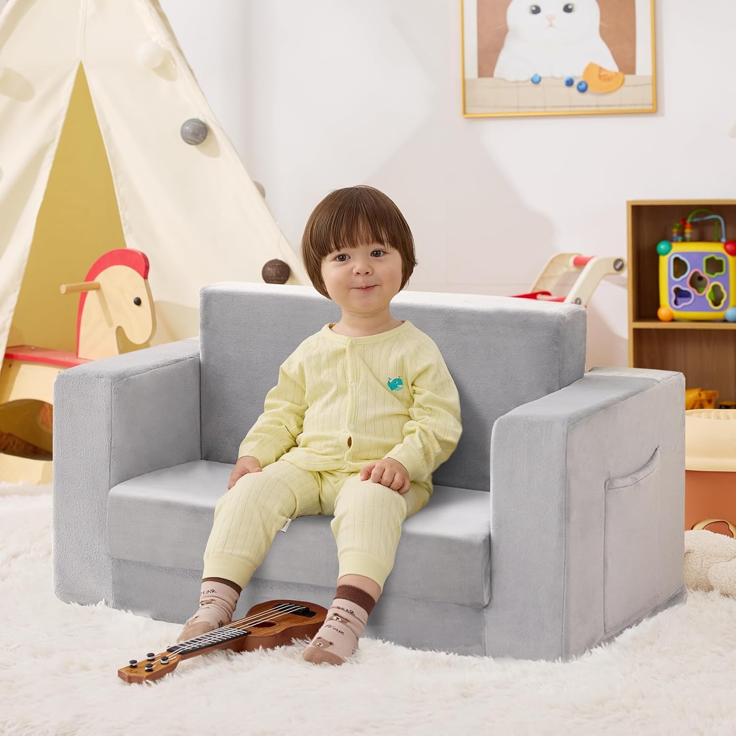 Kids Couch 2-in-1 Toddler Chair Comfy 1-3 Years Convertible Kids Chair Toddler