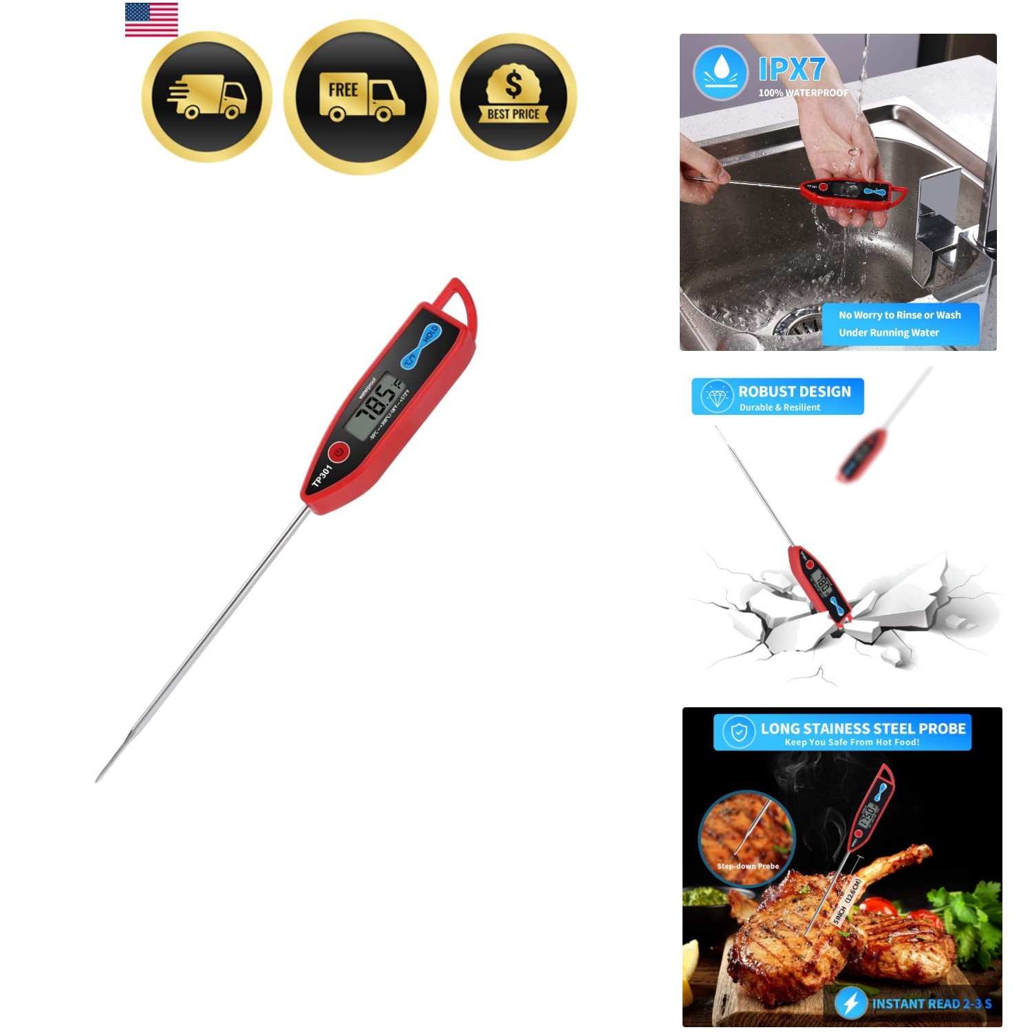 Digital Water Thermometer for Liquids, Long Probe | Instant read, waterproof ...
