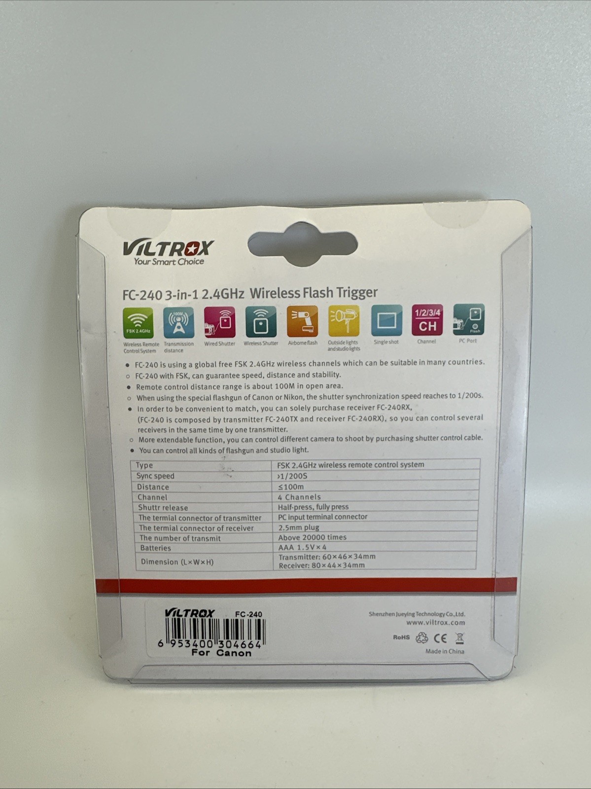 Viltrox Wireless Flash Trigger FC-240 For Canon 3-in-1 2.4 GHz Brand New
