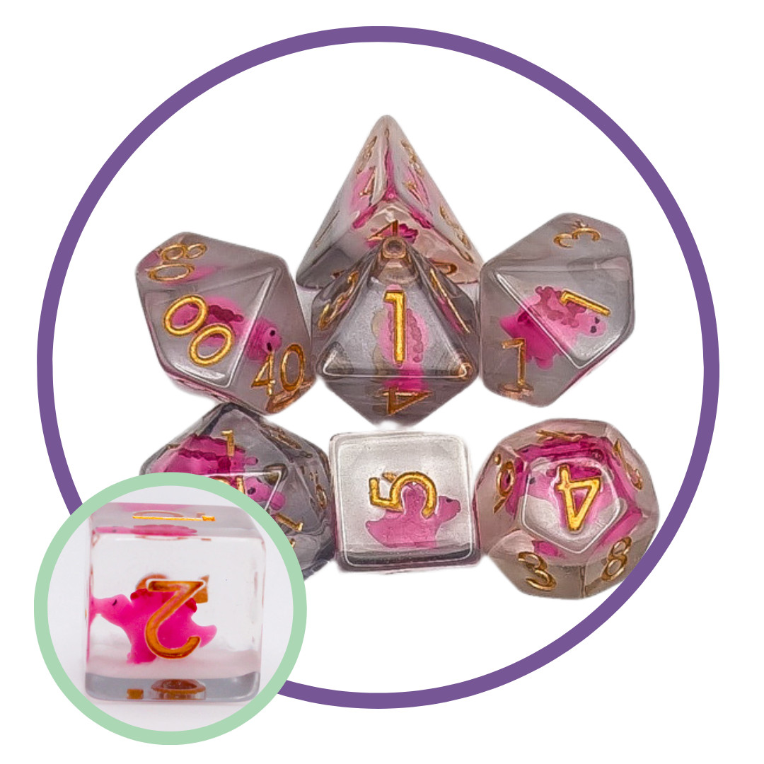 Pink Dinosaurs Filled Dice Set
