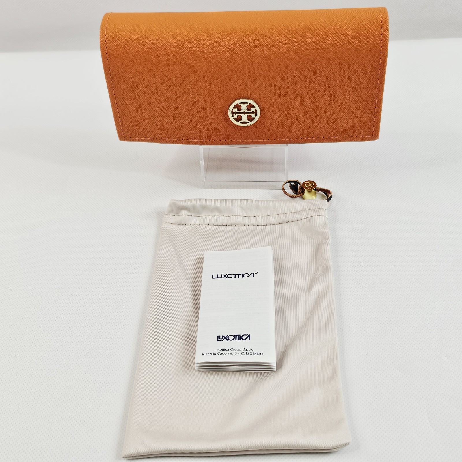 Tory Burch Eyeglass Sunglasses Case Orange Saffiano Leather w/ Dust Bag