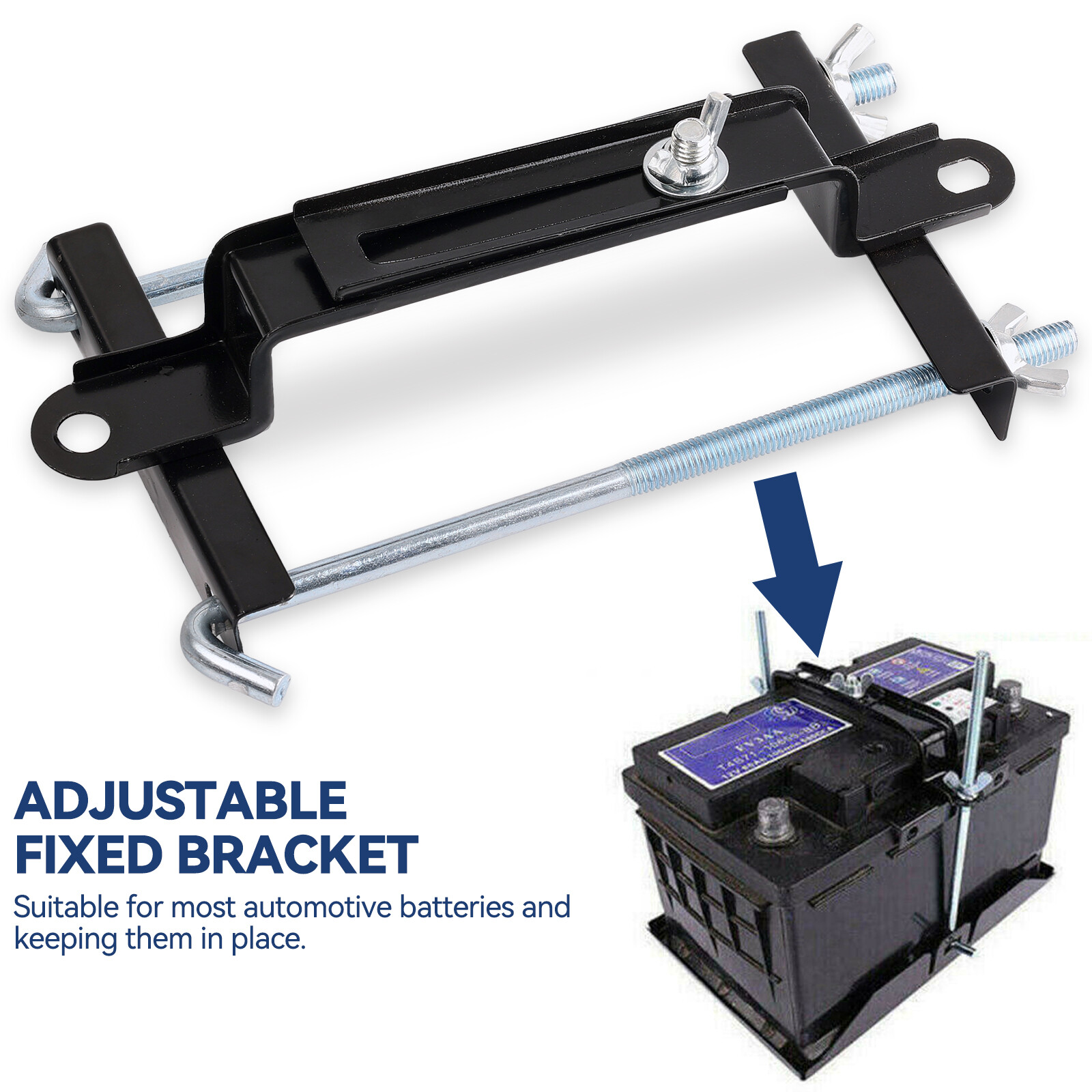 Car Adjustable Battery Retaining Holding Clamp Bracket Bolt Tie Hold Down Kit/