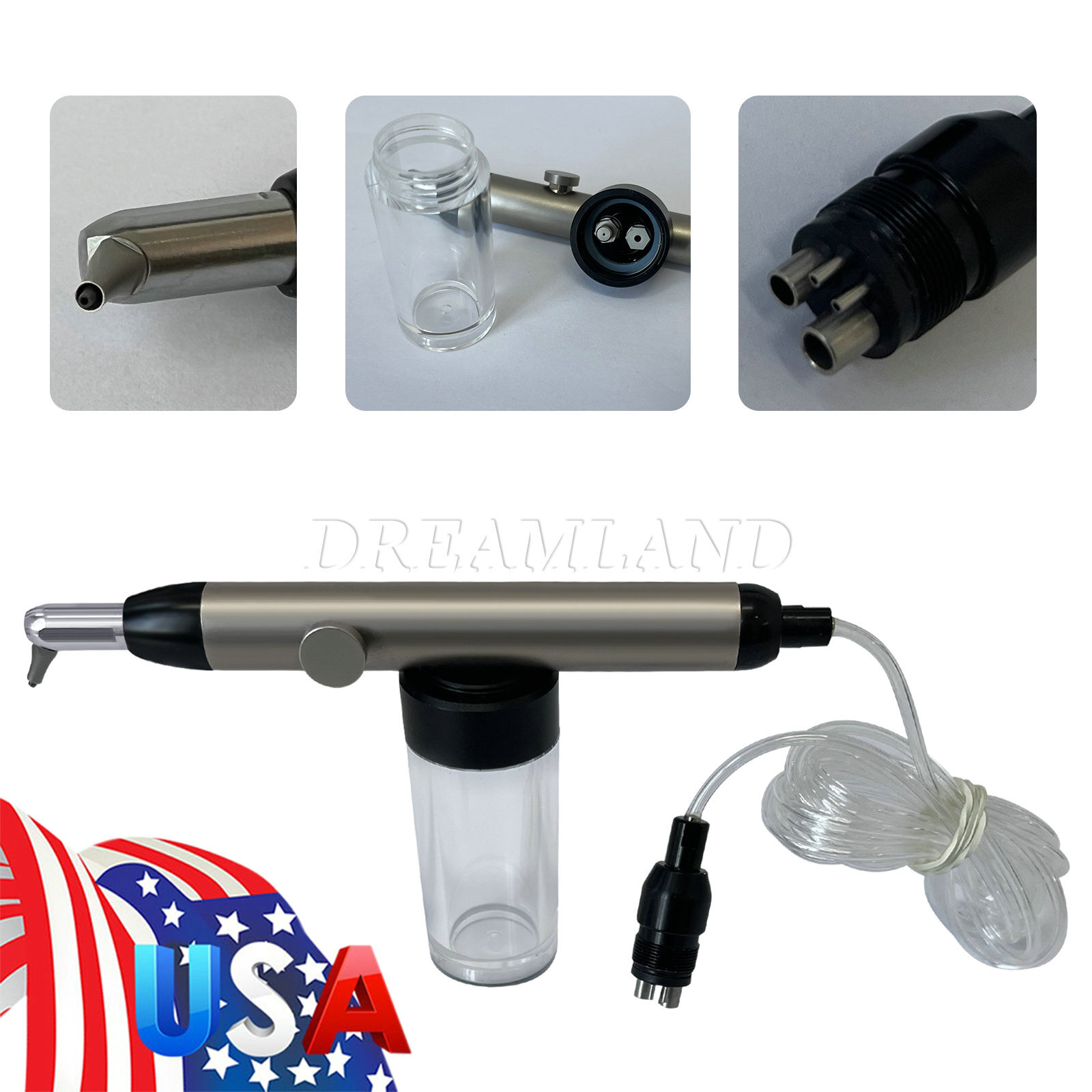 SANDENT Dental Alumina Air Polisher Abrasion Microetcher Sandblasting Gun 4Holes