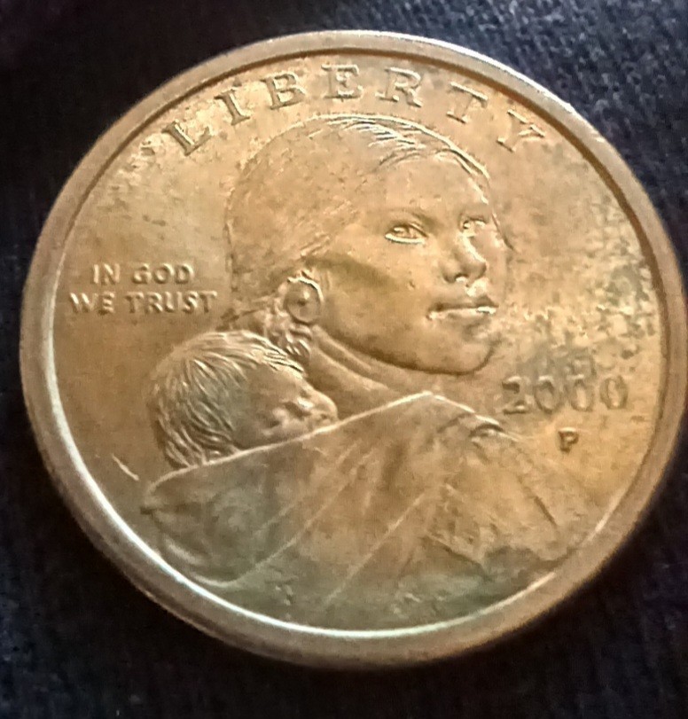 2000-P USA Sacagawea 1 Dollar Brass-Plated-Copper Coin - Nice original luster